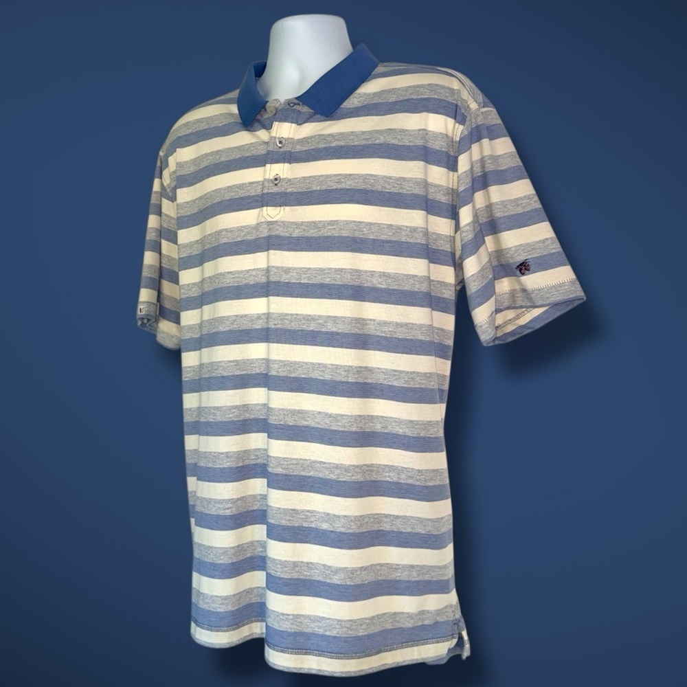 Linksoul Tempus Fugit Polo Shirt XL – Cream & Blue Stripe,  Pinecone Logo